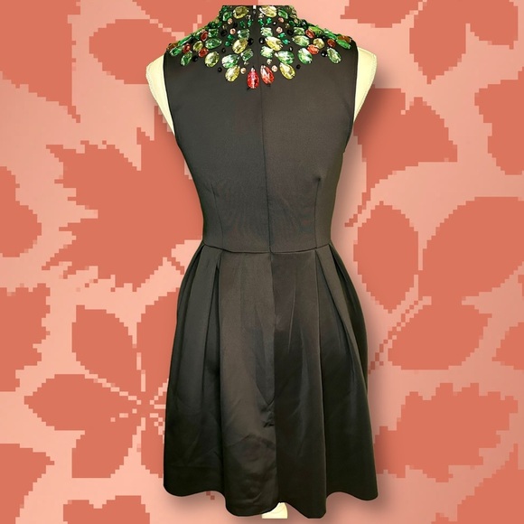 ASOS Gem Embellished High Neck A-Line Navy Blue Skater Dress Size 4 - Picture 4 of 6